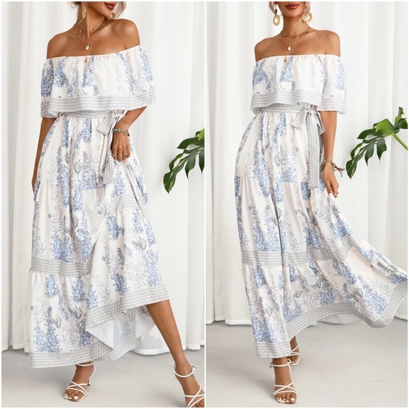 Floral Print Off Shoulder Maxi Dress - Picture 3 of 4